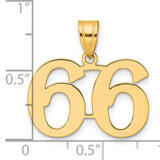 Polished Number 66 Charm Pendant in Real 14k Yellow Gold