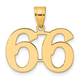 Polished Number 66 Charm Pendant in Real 14k Yellow Gold