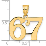 Polished Number 67 Charm Pendant in Real 14k Yellow Gold