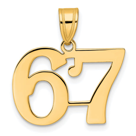 Polished Number 67 Charm Pendant in Real 14k Yellow Gold