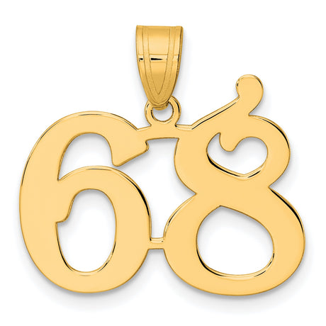 Polished Number 68 Charm Pendant in Real 14k Yellow Gold