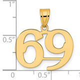 Polished Number 69 Charm Pendant in Real 14k Yellow Gold