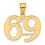 Polished Number 69 Charm Pendant in Real 14k Yellow Gold