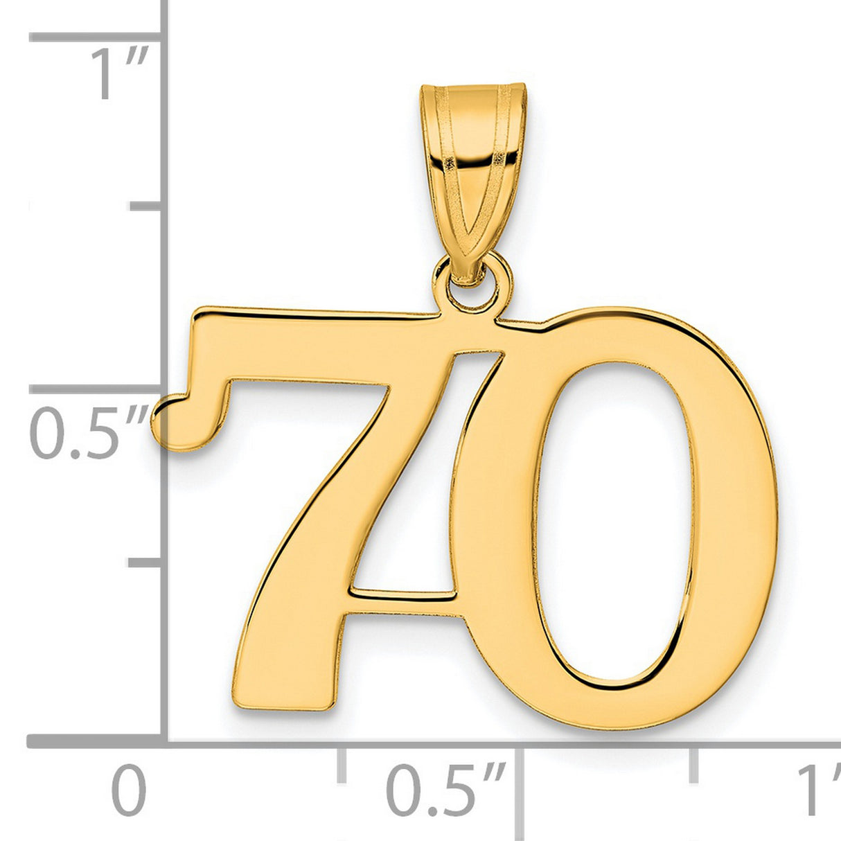 14k Yellow Gold Number 70 Pendant, Bold Polished Numeric Charm for Women or Unisex Wear