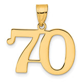 14k Yellow Gold Number 70 Pendant, Bold Polished Numeric Charm for Women or Unisex Wear