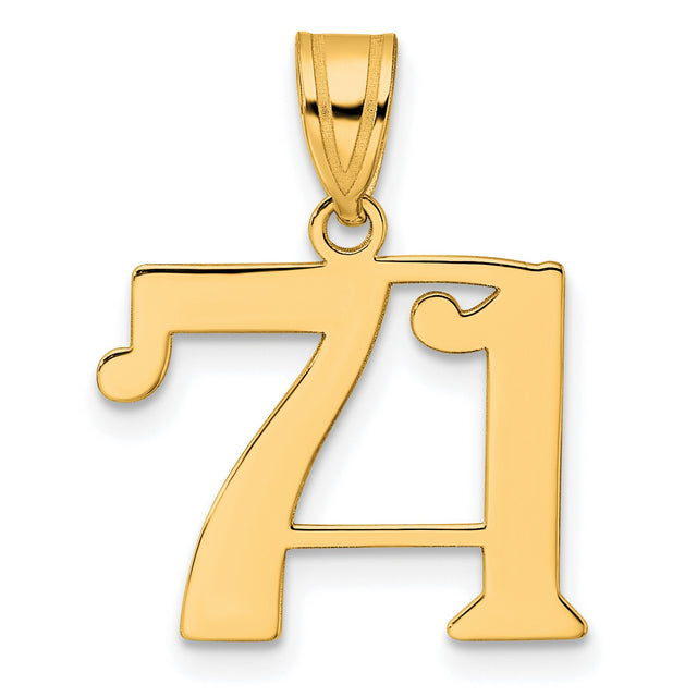 Polished Number 71 Charm Pendant in Real 14k Yellow Gold