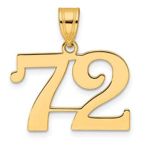 Polished Number 72 Charm Pendant in Real 14k Yellow Gold