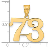 Polished Number 73 Charm Pendant in Real 14k Yellow Gold