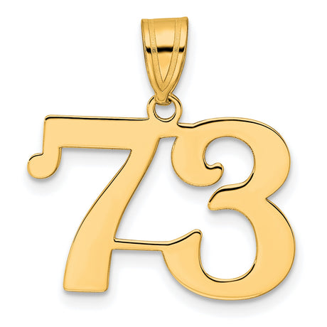 Polished Number 73 Charm Pendant in Real 14k Yellow Gold