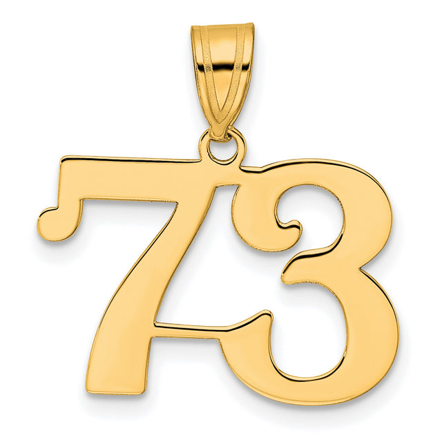 Polished Number 73 Charm Pendant in Real 14k Yellow Gold