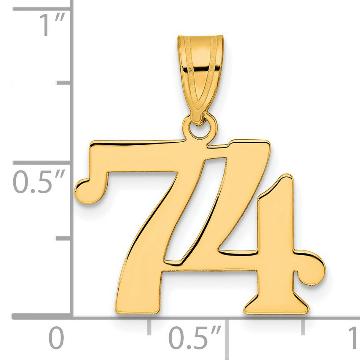 Polished Number 74 Charm Pendant in Real 14k Yellow Gold