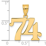 Polished Number 74 Charm Pendant in Real 14k Yellow Gold