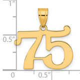 Polished Number 75 Charm Pendant in Real 14k Yellow Gold