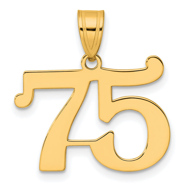Polished Number 75 Charm Pendant in Real 14k Yellow Gold