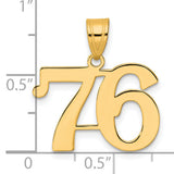 Polished Number 76 Charm Pendant in Real 14k Yellow Gold