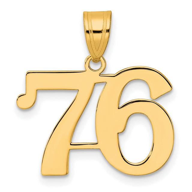 Polished Number 76 Charm Pendant in Real 14k Yellow Gold