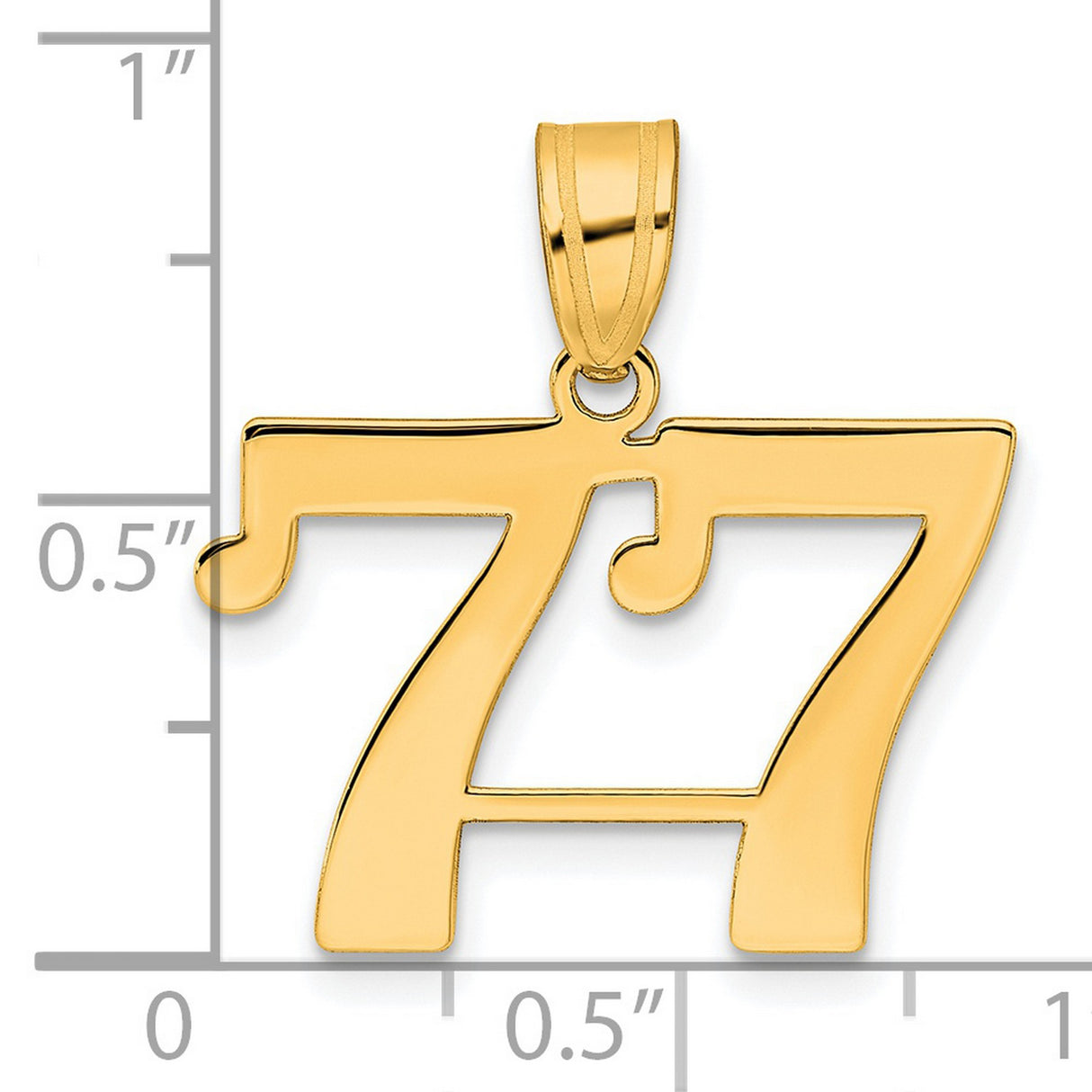 Polished Number 77 Charm Pendant in Real 14k Yellow Gold