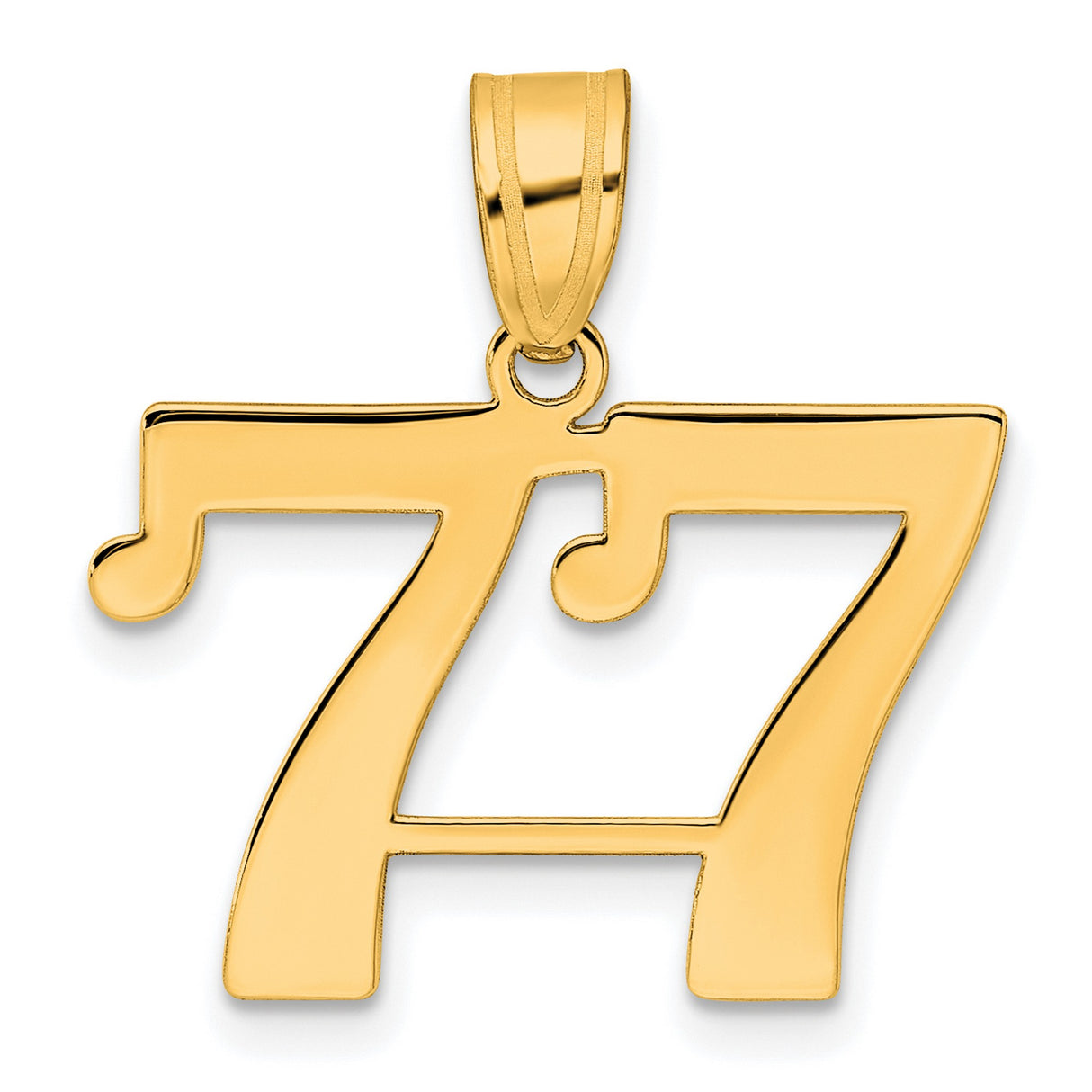 Polished Number 77 Charm Pendant in Real 14k Yellow Gold