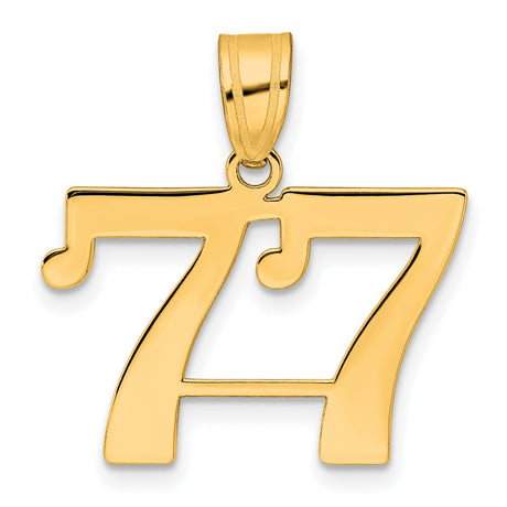 Polished Number 77 Charm Pendant in Real 14k Yellow Gold