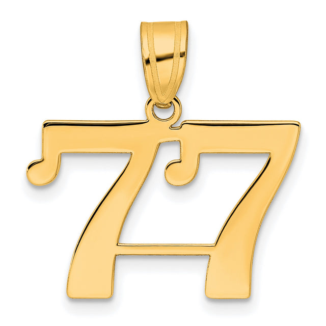 Polished Number 77 Charm Pendant in Real 14k Yellow Gold