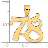 Polished Number 78 Charm Pendant in Real 14k Yellow Gold