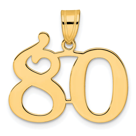 Polished Number 80 Charm Pendant in Real 14k Yellow Gold