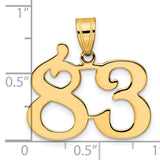 Polished Number 83 Charm Pendant in Real 14k Yellow Gold