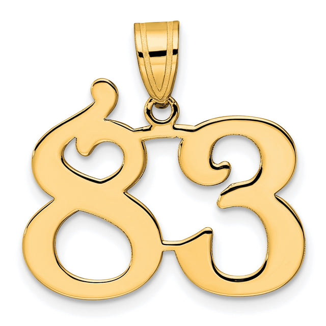 Polished Number 83 Charm Pendant in Real 14k Yellow Gold