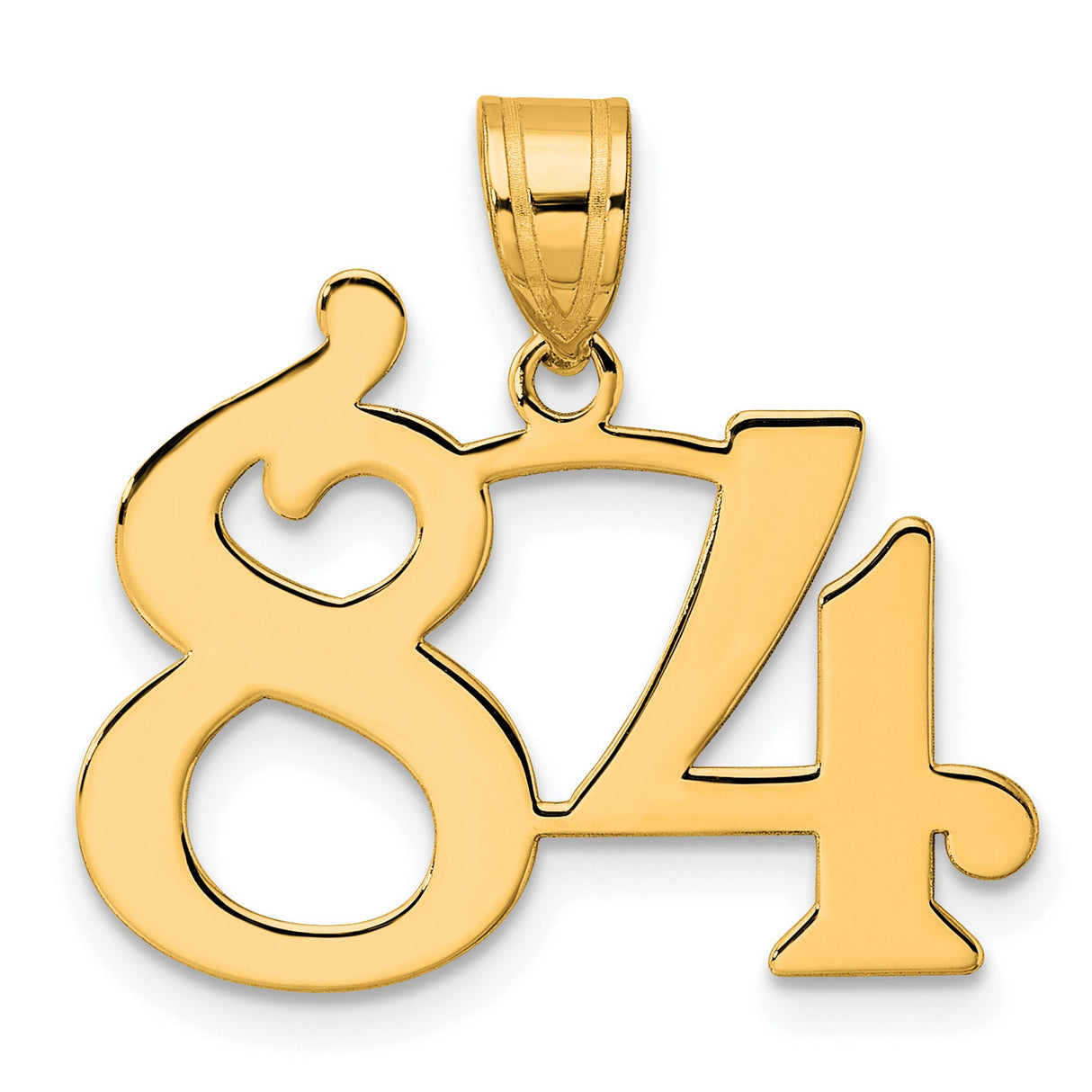 Polished Number 84 Charm Pendant in Real 14k Yellow Gold