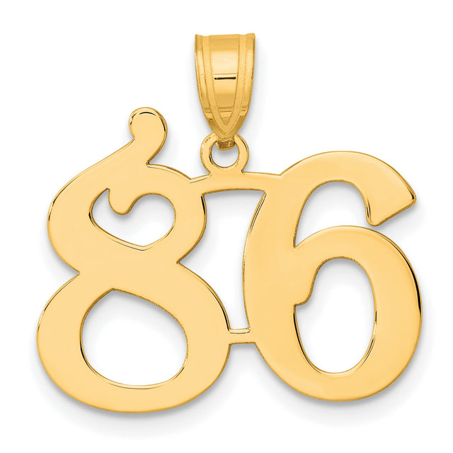 Polished Number 86 Charm Pendant in Real 14k Yellow Gold