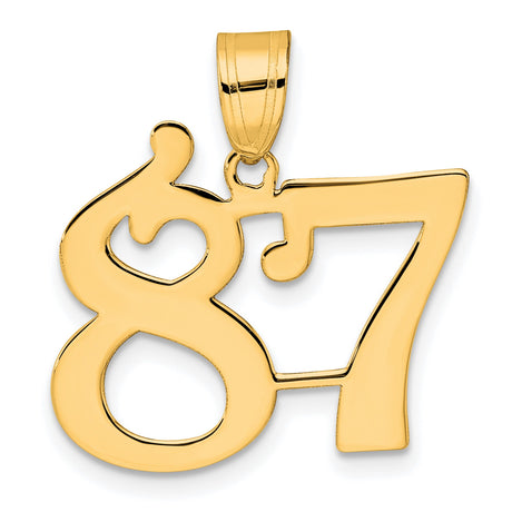 Polished Number 87 Charm Pendant in Real 14k Yellow Gold