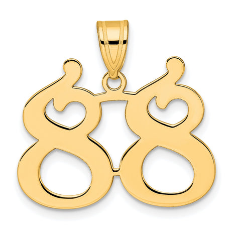 Polished Number 88 Charm Pendant in Real 14k Yellow Gold