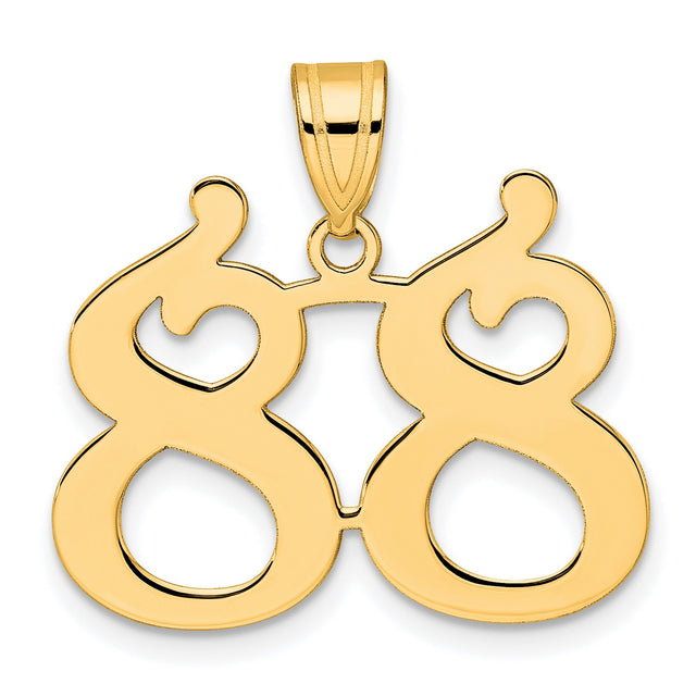 Polished Number 88 Charm Pendant in Real 14k Yellow Gold
