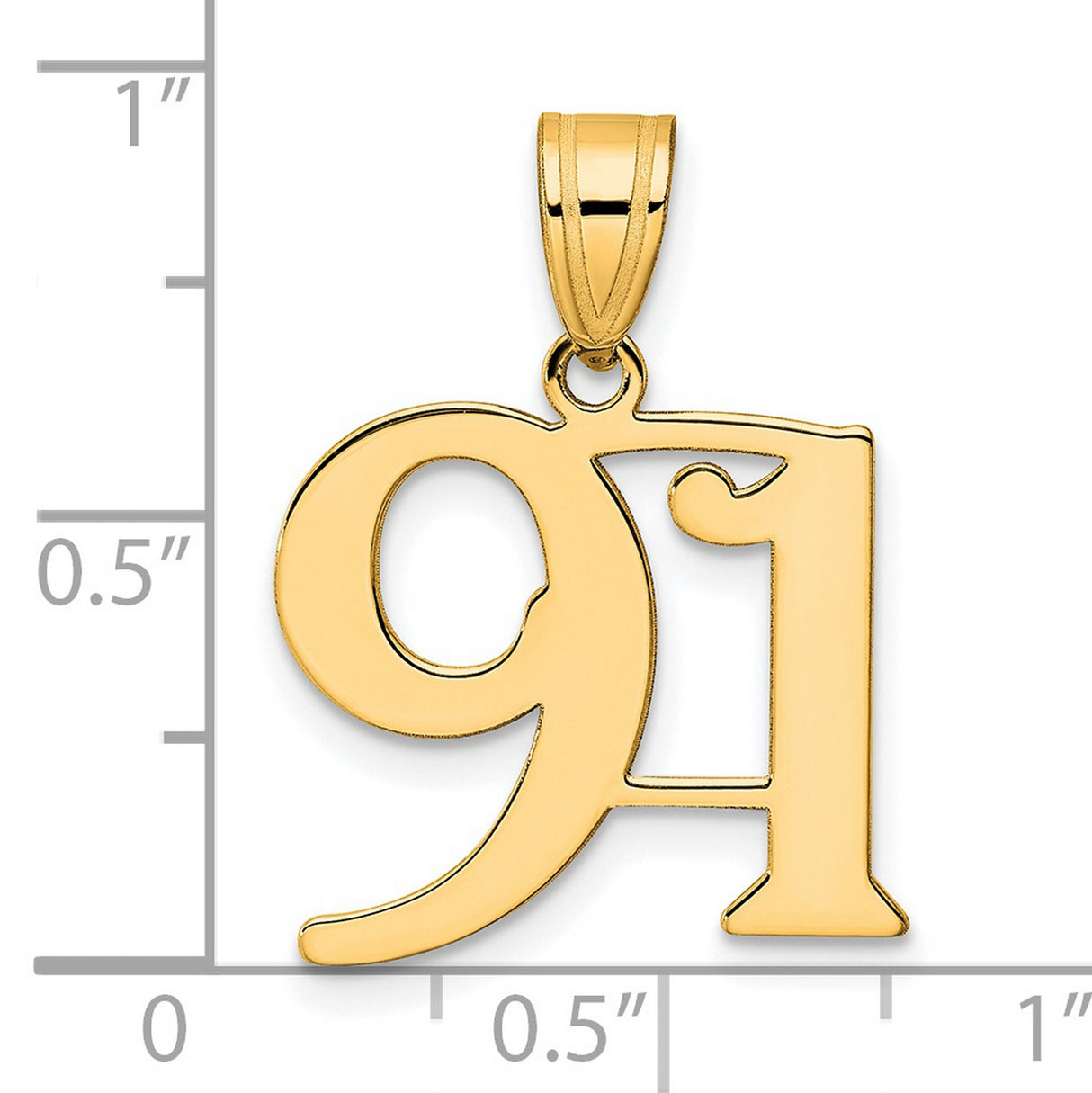 Polished Number 91 Charm Pendant in Real 14k Yellow Gold