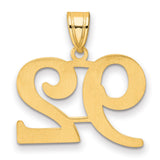 Polished Number 92 Charm Pendant in Real 14k Yellow Gold