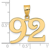 Polished Number 92 Charm Pendant in Real 14k Yellow Gold