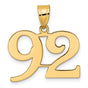 Polished Number 92 Charm Pendant in Real 14k Yellow Gold