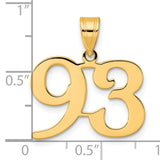 Polished Number 93 Charm Pendant in Real 14k Yellow Gold