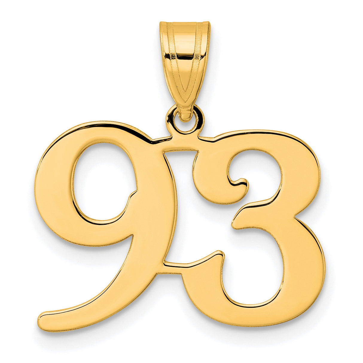 Polished Number 93 Charm Pendant in Real 14k Yellow Gold