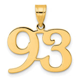 Polished Number 93 Charm Pendant in Real 14k Yellow Gold