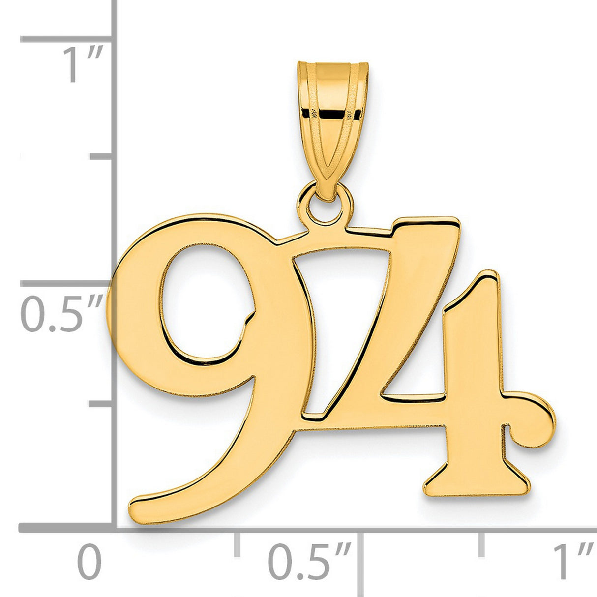 Polished Number 94 Charm Pendant in Real 14k Yellow Gold