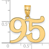 Polished Number 95 Charm Pendant in Real 14k Yellow Gold