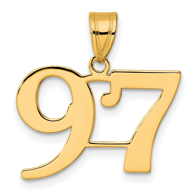 Polished Number 97 Charm Pendant in Real 14k Yellow Gold