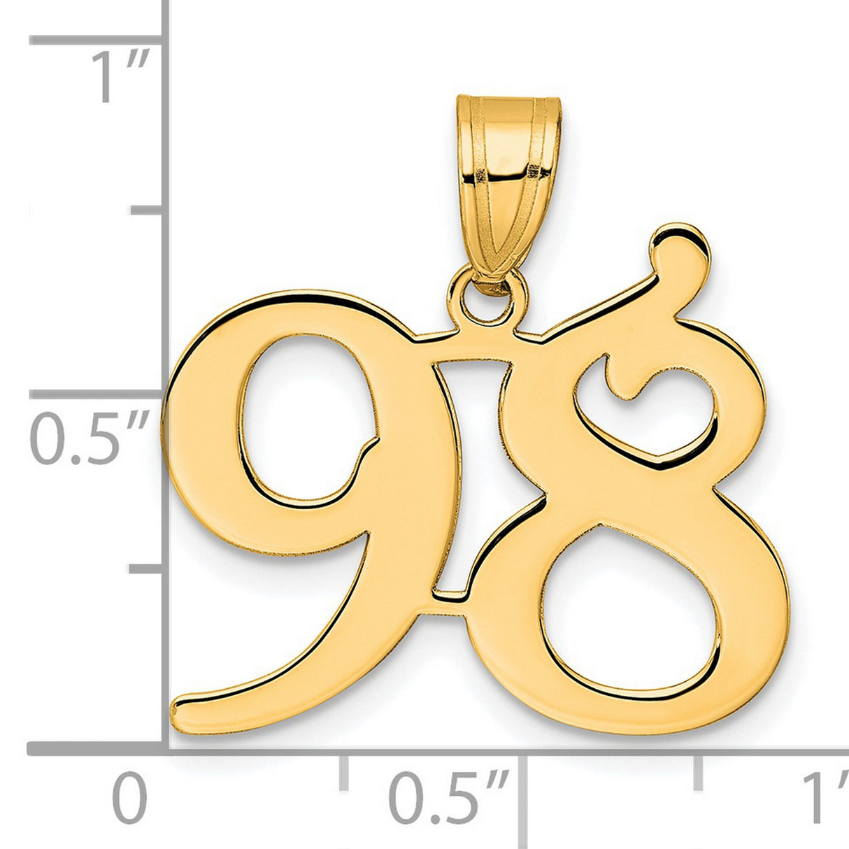 Polished Number 98 Charm Pendant in Real 14k Yellow Gold