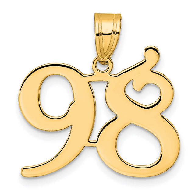 Polished Number 98 Charm Pendant in Real 14k Yellow Gold