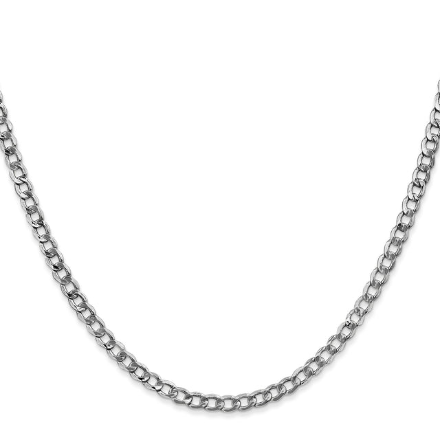 14K White Gold 3.35 mm Curb Chain Necklace, Polished