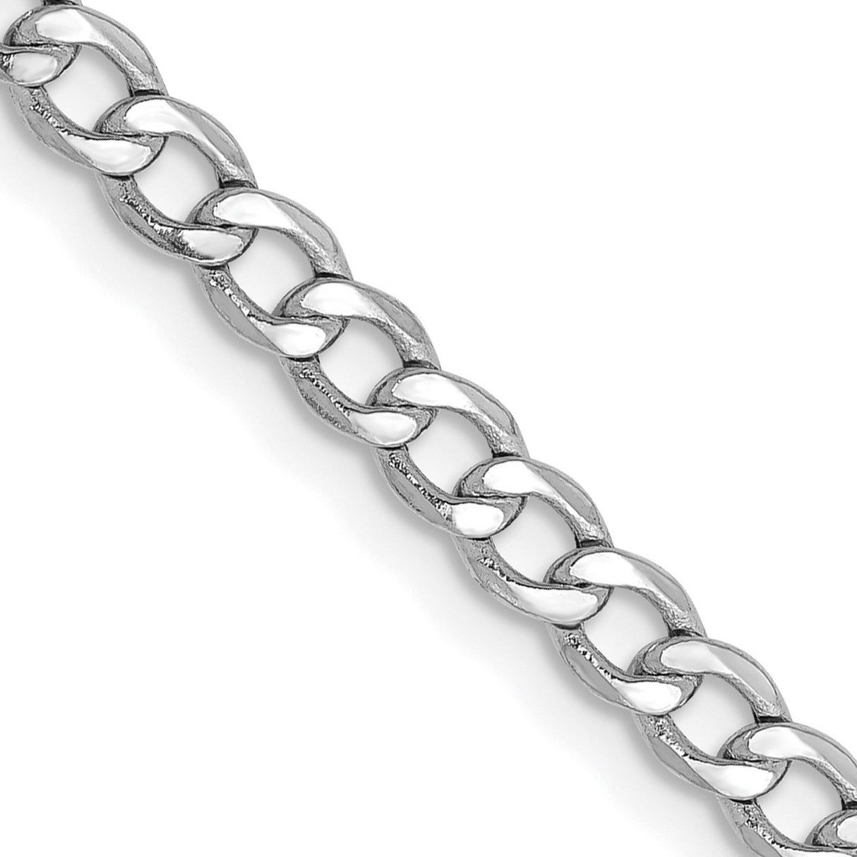 14K White Gold 3.35 mm Curb Chain Necklace, Polished detail view