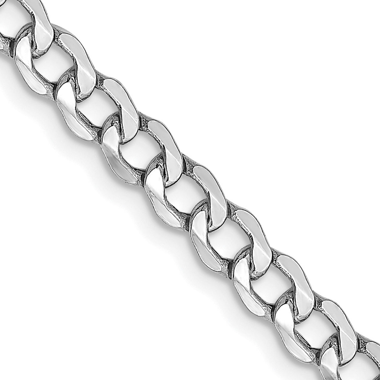 14K White Gold 4.3 mm Curb Chain Necklace, Polished detail view