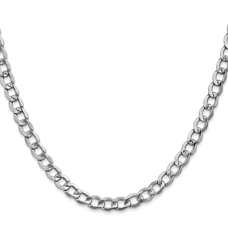 14K White Gold 5.25 mm Curb Chain Necklace, Polished