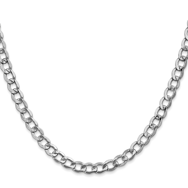 14K White Gold 5.25 mm Curb Chain Necklace, Polished